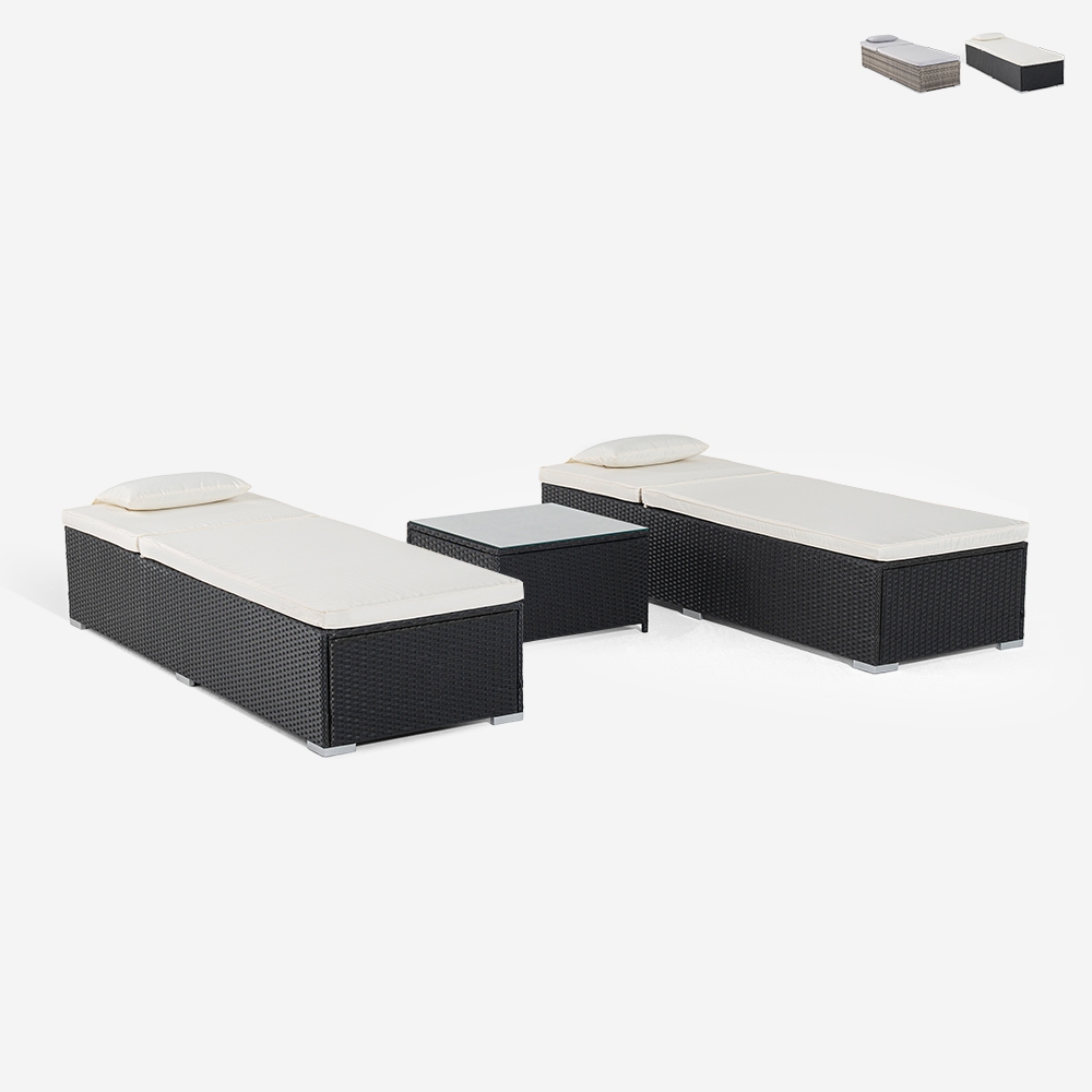 2er-Set Rattan-Gartenliegen mit Outdoor-Tisch Bali