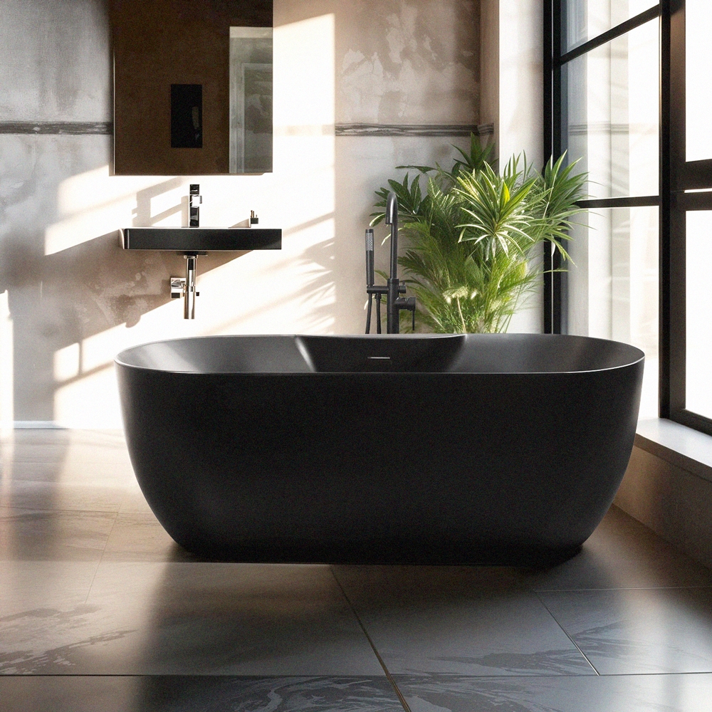 Freistehende ovale Badewanne in mattem Schwarz 170x75cm Heraklia Dark
