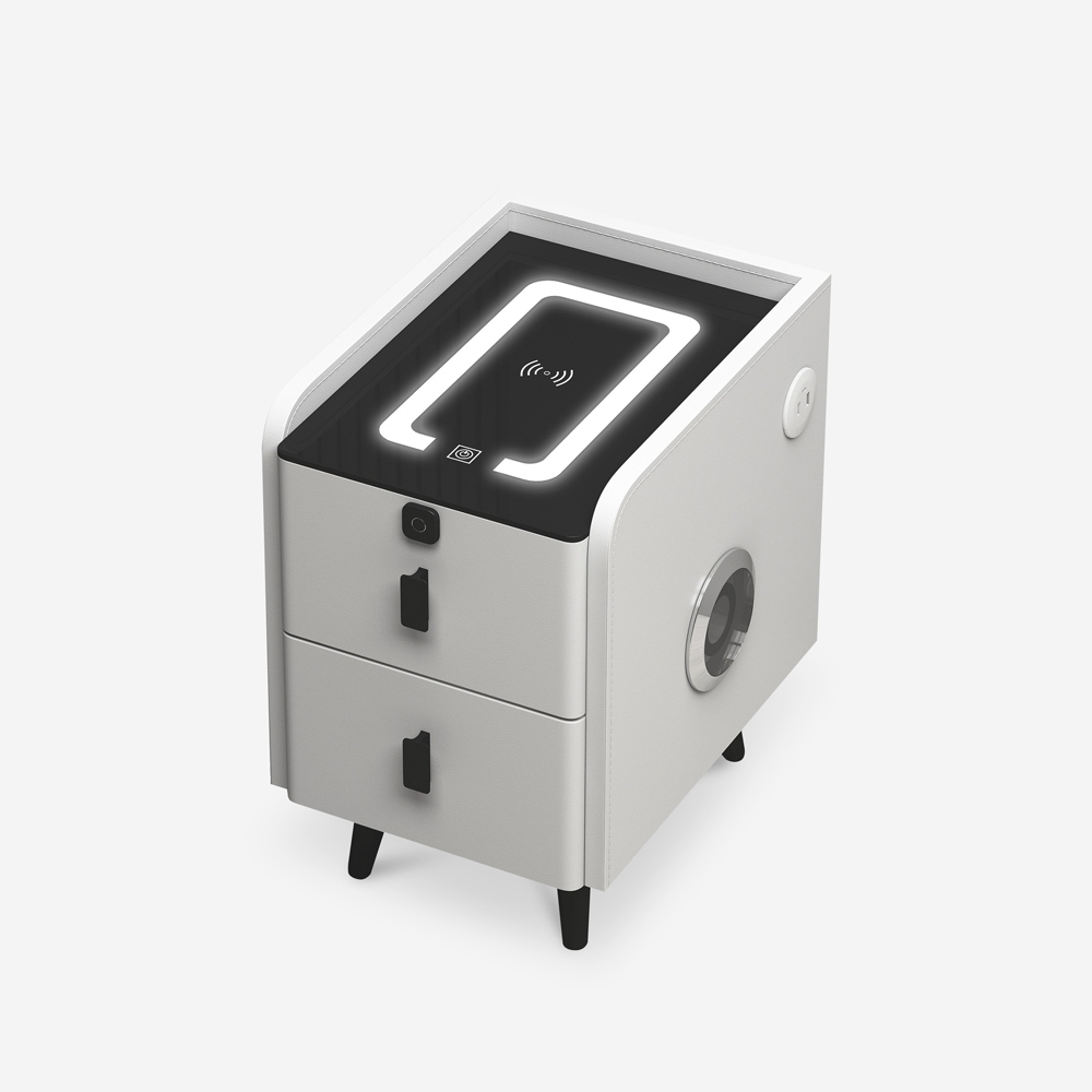 Weißer Nachttisch mit LED-Licht und kabelloser Ladefunktion Tainy
