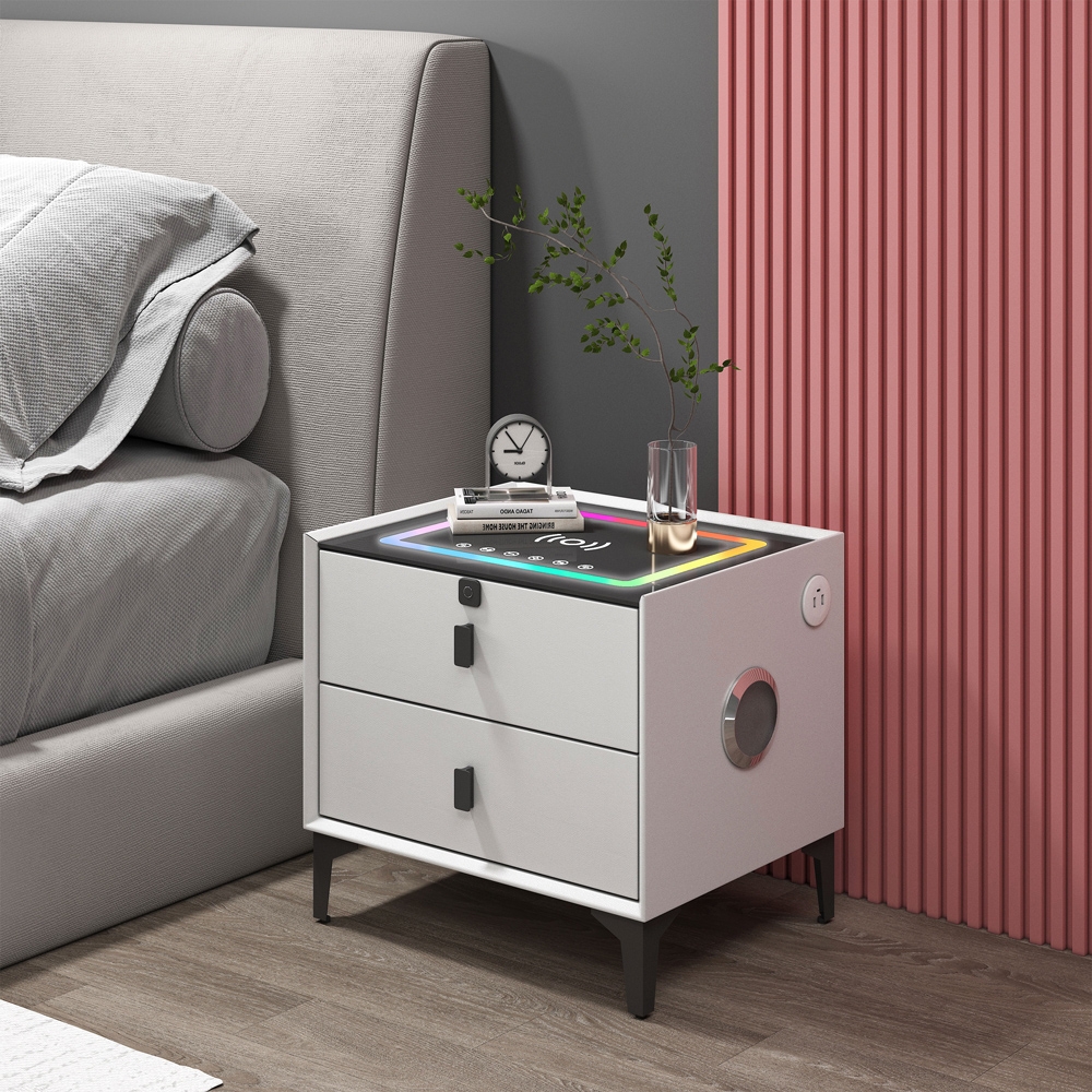 Schlafzimmer-Nachttisch mit kabelloser USB-Aufladung und 2 Schubladen bluetooth Luk