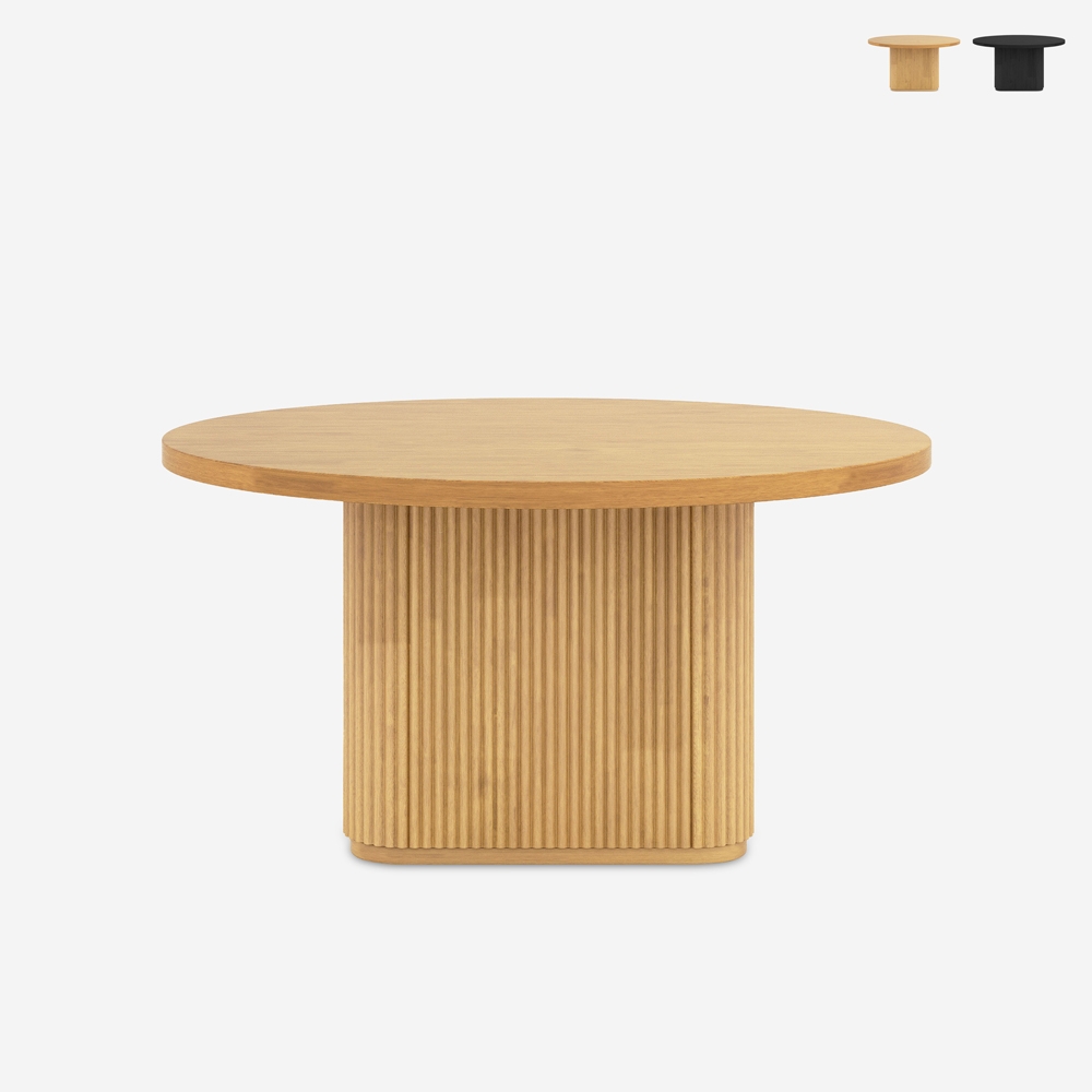 Runder schwarzer Holzcouchtisch 80x45cm gerillt Vaik