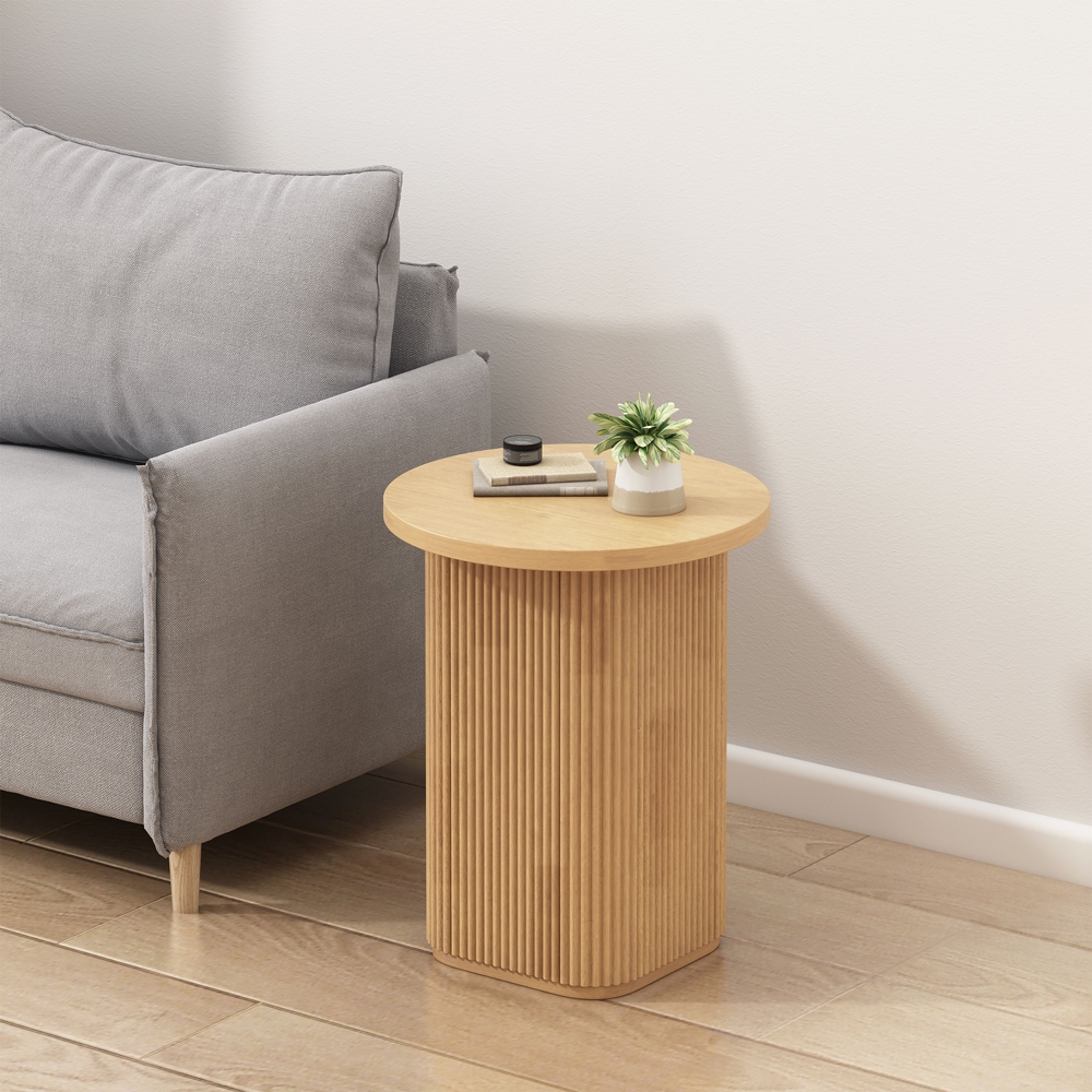   Quid: Runder Couchtisch 45x55cm aus gerilltem Holz

