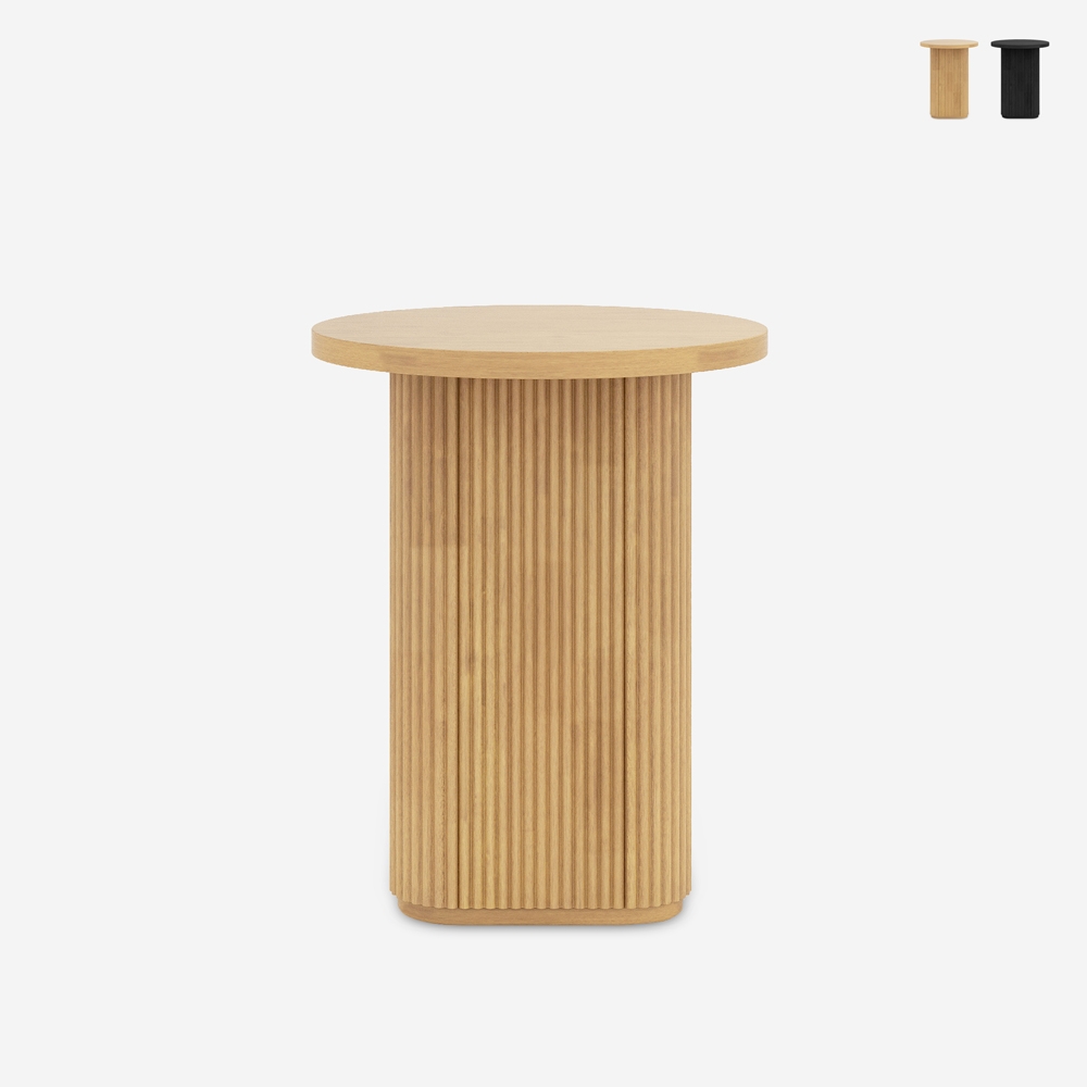 Couchtisch 45x55cm rund Wohnzimmer gerilltes Holz schwarz Quid