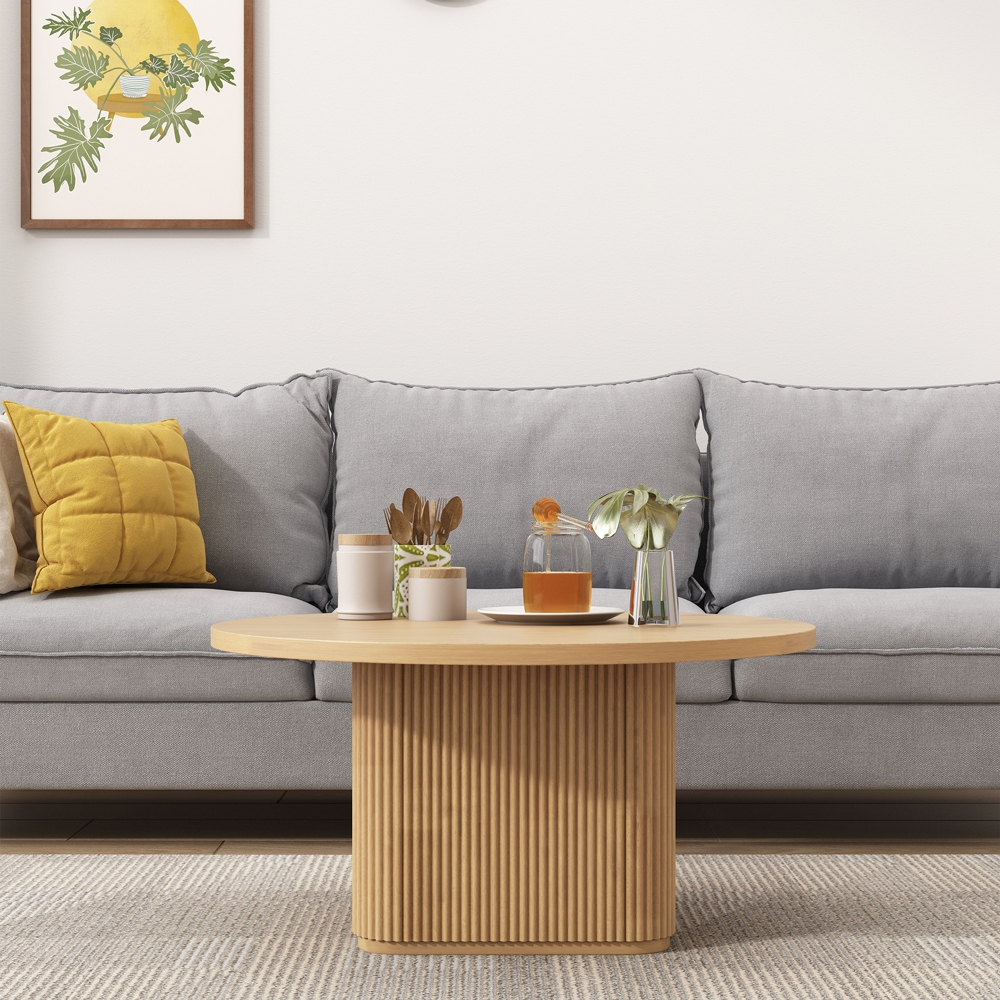  Vaik: Couchtisch aus schwarzem Holz rund 80x45cm gerillt



