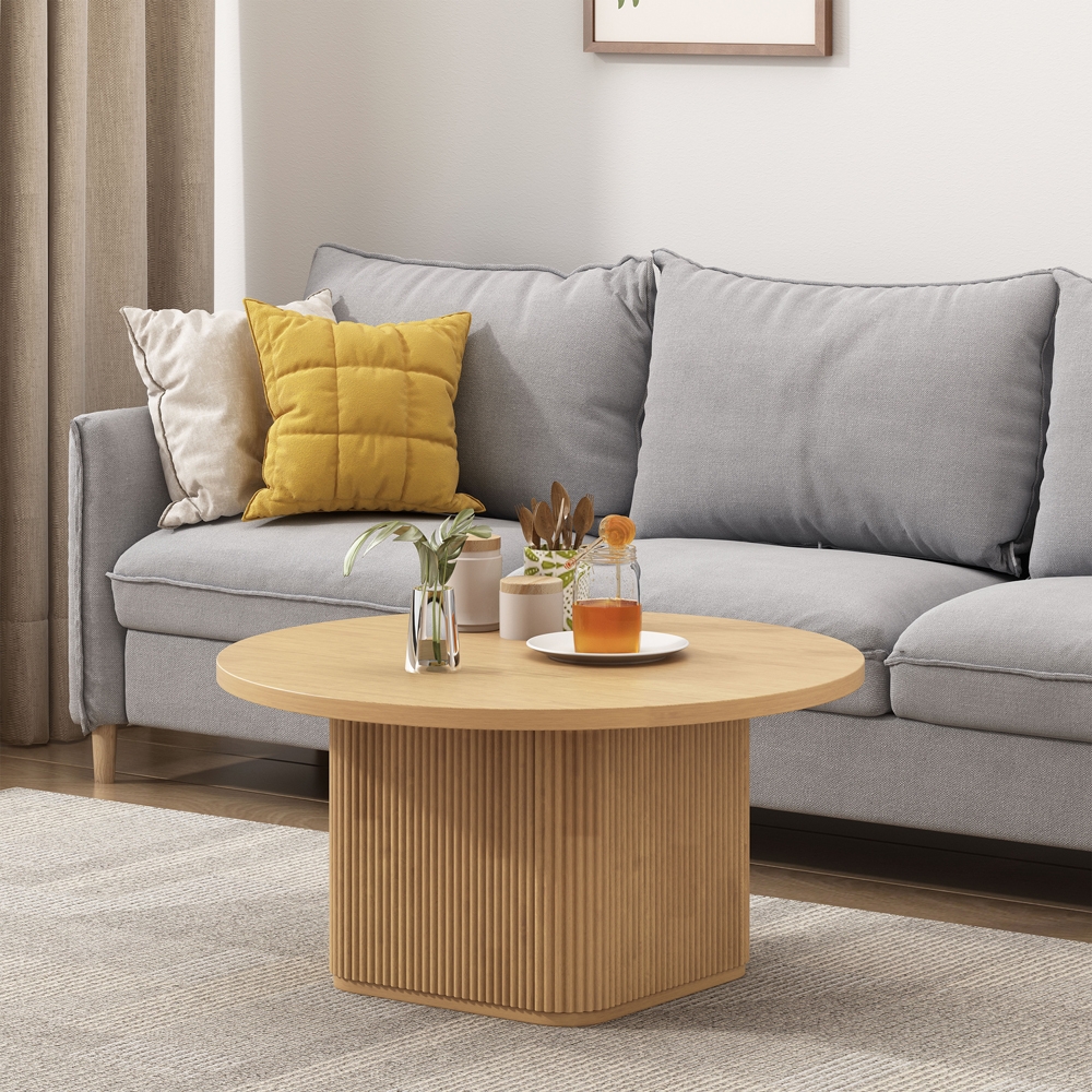  Vaik: Runder Couchtisch aus schwarzem Holz, 80x45 cm, mit Rillen

