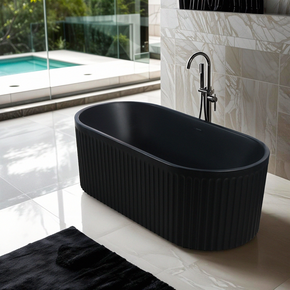  Kimolos Dark: Freistehende Badewanne mattschwarz 170x80cm geriffelt



