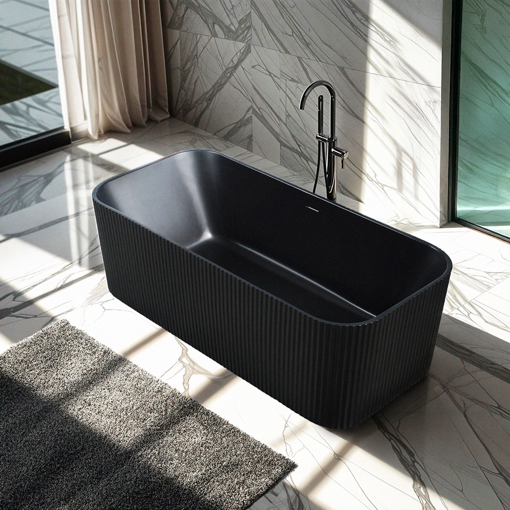 Freistehende Badewanne mattschwarz rechteckig 170x75cm Lemno Dark