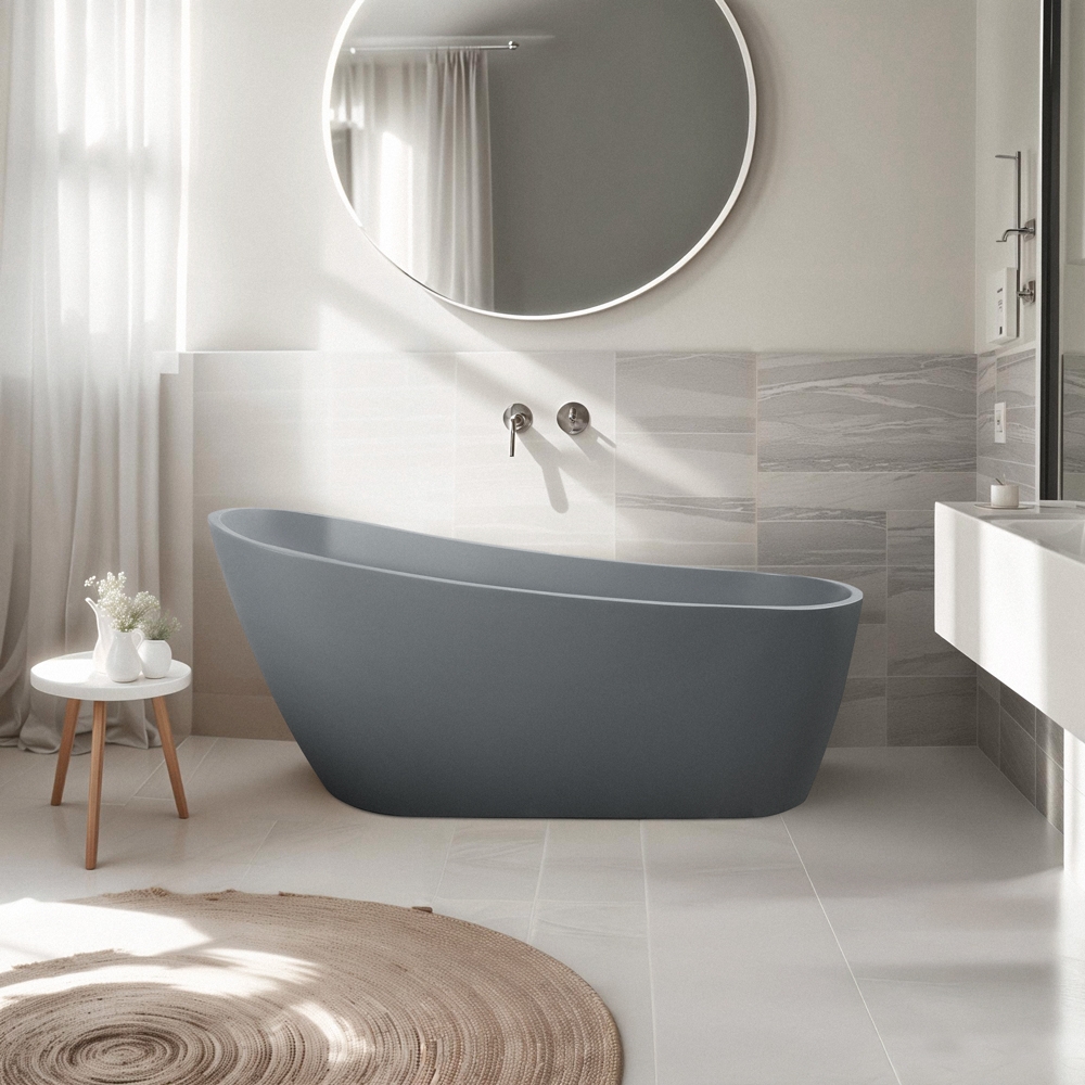 Freistehende Badewanne 170x74cm oval aus Herz grau Mörtel Moon