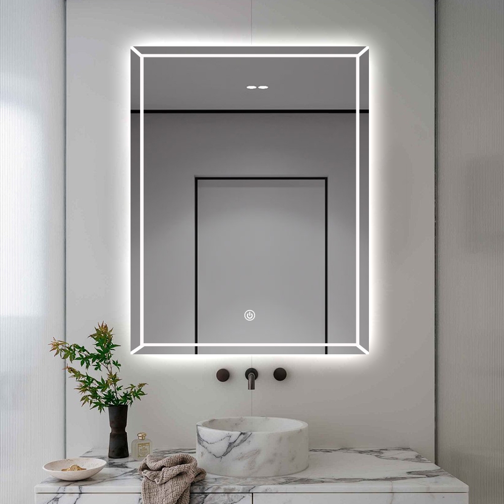 Badezimmerspiegel mit Antibeschlagfunktion und Hintergrundbeleuchtung 70x90cm Vindur XL