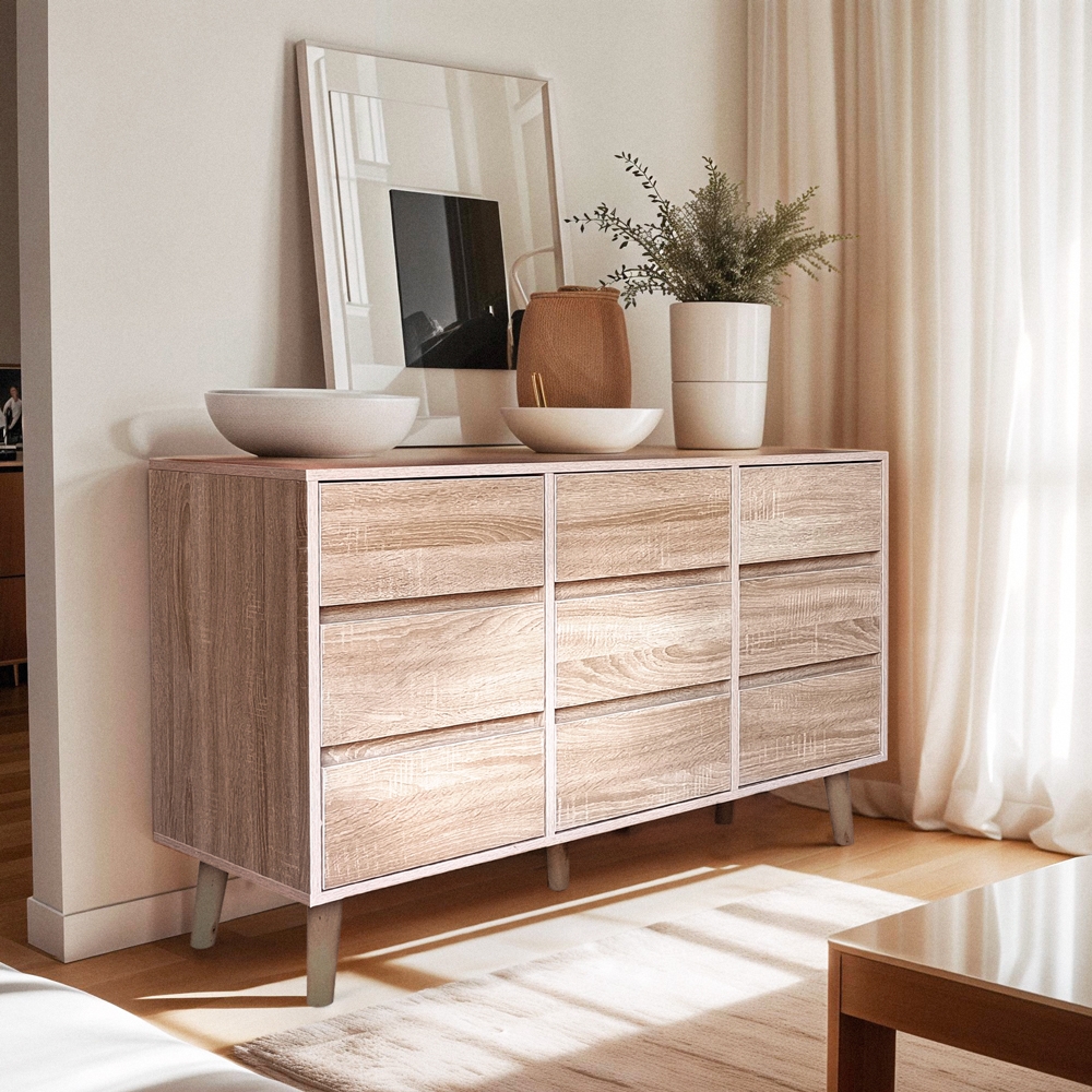 Kommode aus Holz fürs Wohnzimmer 9 Schubladen 120x40x72cm Vudan