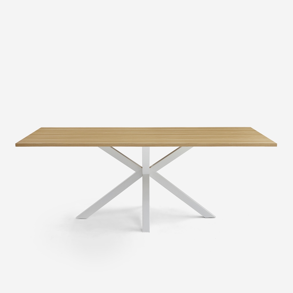 Esstisch aus Holz 200x100cm mit weißen gekreuzten Beinen Moyo Aktion Esstisch aus Holz 200x100cm mit weißen gekreuzten Beinen Moyo Aktion