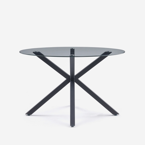 Tisch 120cm modern rund aus Glas mit gekreuzten Beinen schwarz Lotos Aktion