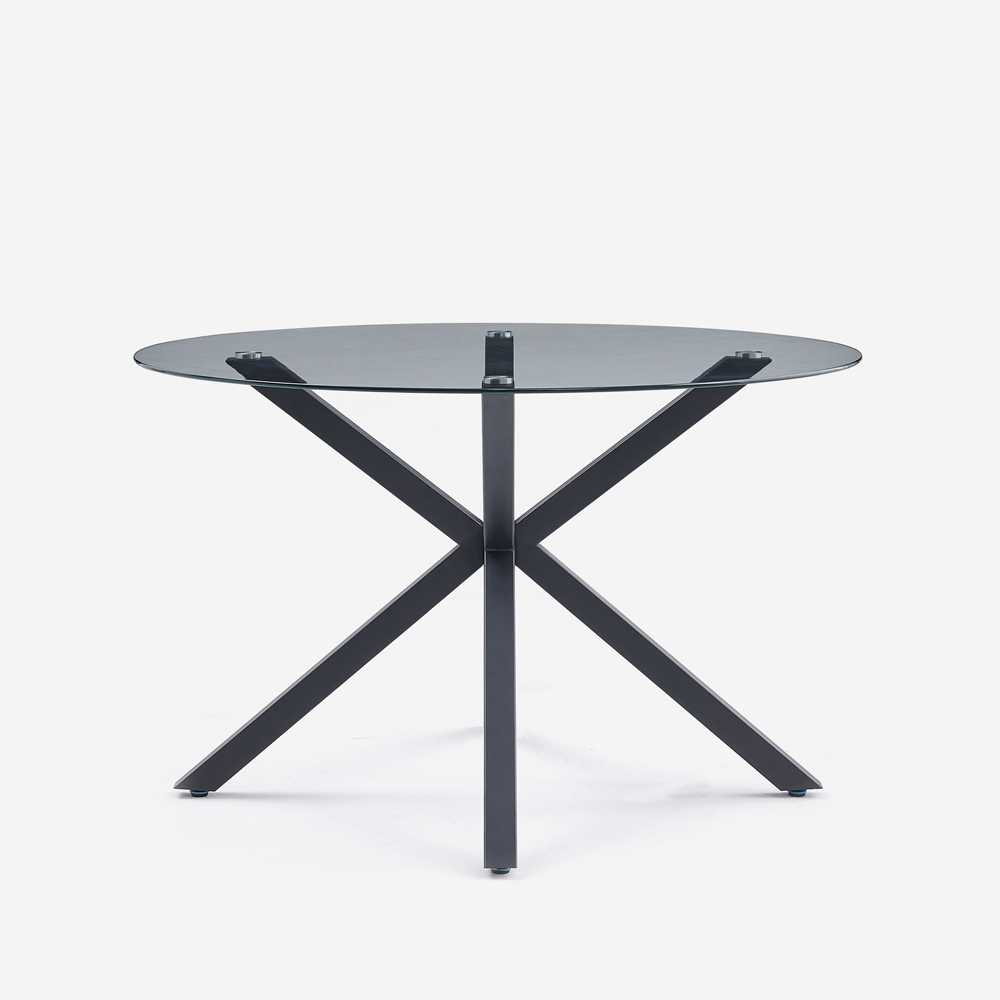 Tisch 120cm modern rund aus Glas mit gekreuzten Beinen schwarz Lotos Aktion Tisch 120cm modern rund aus Glas mit gekreuzten Beinen schwarz Lotos Aktion
