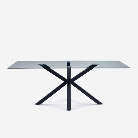 Tisch modern Design aus Glas mit gekreuzten schwarzen Beinen 200x100cm Laka Aktion