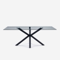 Tisch modern Design aus Glas mit gekreuzten schwarzen Beinen 200x100cm Laka Aktion