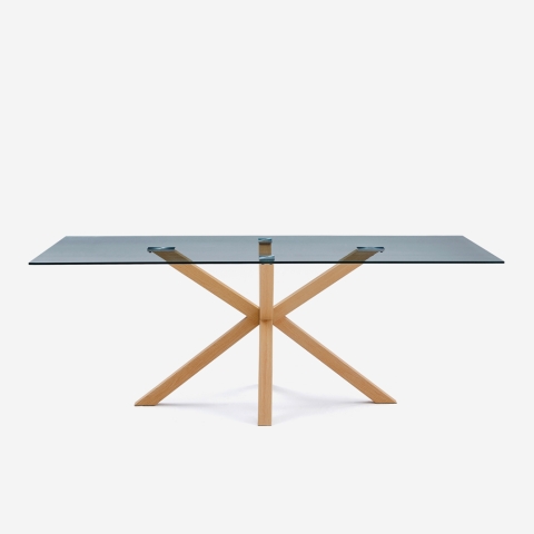 Tisch 200x100cm Design aus Glas und Holz mit gekreuzten Beinen Horo Aktion