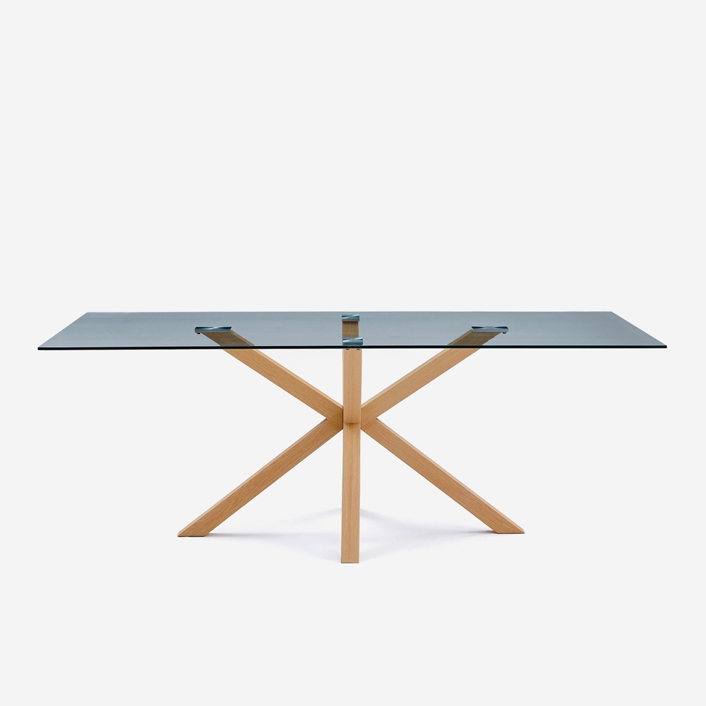 Tisch 200x100cm Design aus Glas und Holz mit gekreuzten Beinen Horo Aktion