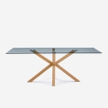 Tisch 200x100cm Design aus Glas und Holz mit gekreuzten Beinen Horo Aktion