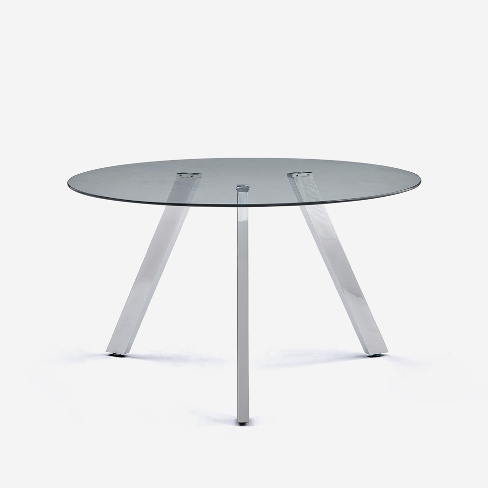 Tisch modern, rund aus Glas 130cm mit Metallbeinen Orun Aktion Tisch modern, rund aus Glas 130cm mit Metallbeinen Orun Aktion