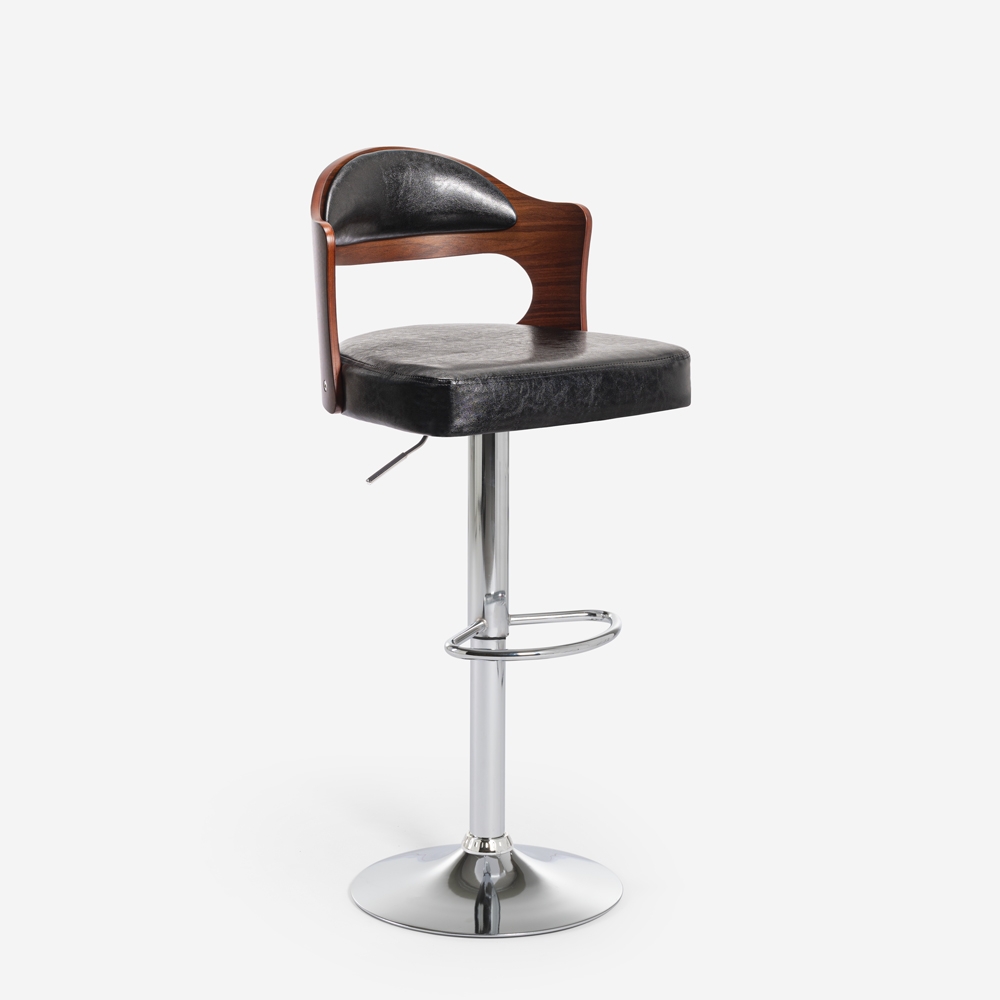 Barhocker hoch drehbar aus Holz und schwarzem Kunstleder Soru