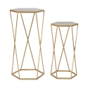 2er-Set hexagonale Couchtische aus goldenem Metall und Spiegel Esagonal Aktion