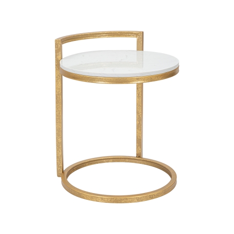 Runder Couchtisch und Sofa aus goldfarbenem Metall mit weißer Marmorplatte Round Aktion