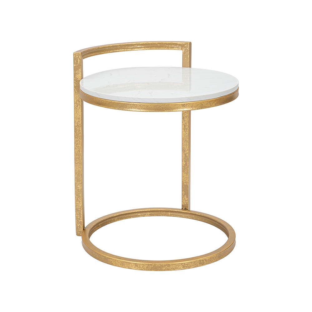 Runder Couchtisch und Sofa aus goldfarbenem Metall mit weißer Marmorplatte Round Aktion Runder Couchtisch und Sofa aus goldfarbenem Metall mit weißer Marmorplatte Round Aktion
