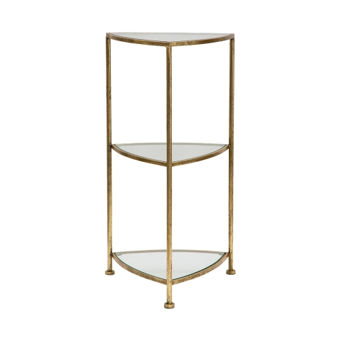 Eckregal Tisch 3 Ablagen goldfarbenes Metall und Glas Triangle M Aktion