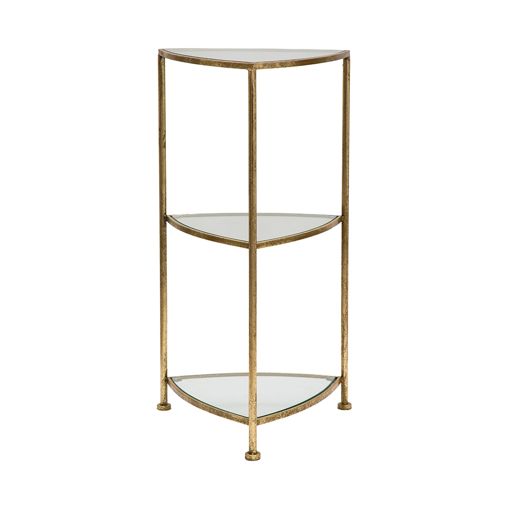 Eckregal Tisch 3 Ablagen goldfarbenes Metall und Glas Triangle M Aktion