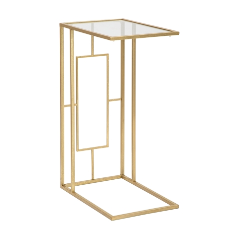 Rechteckiger Couch- und Beistelltisch aus goldfarbenem Metall und Glas London Aktion