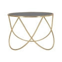 Moderner runder Couchtisch 60cm aus goldfarbenem Metall und schwarzem Glas Ring Aktion