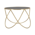 Moderner runder Couchtisch 60cm aus goldfarbenem Metall und schwarzem Glas Ring Aktion