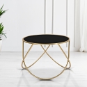 Moderner runder Couchtisch 60cm aus goldfarbenem Metall und schwarzem Glas Ring Verkauf