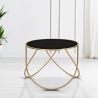 Moderner runder Couchtisch 60cm aus goldfarbenem Metall und schwarzem Glas Ring Verkauf
