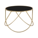 Moderner runder Couchtisch 60cm aus goldfarbenem Metall und schwarzem Glas Ring Angebot