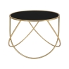 Moderner runder Couchtisch 60cm aus goldfarbenem Metall und schwarzem Glas Ring Angebot