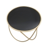 Moderner runder Couchtisch 60cm aus goldfarbenem Metall und schwarzem Glas Ring Sales