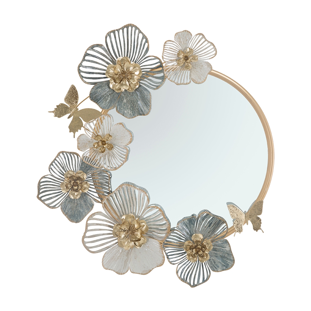 Wandspiegel rund goldfarben mit 3D-Blumendekor Amy Aktion