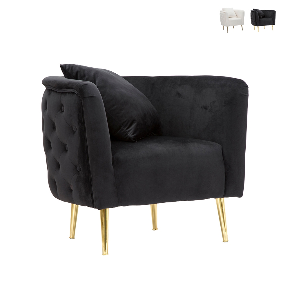 Glamour-Sessel aus Samt mit goldenen Füßen und Kissen Bucarest-P Angebot