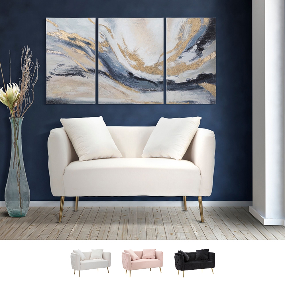 Sofa 2-Sitzer glam aus Samt mit mit goldenen Füßen und zwei Kissen Bucarest-D