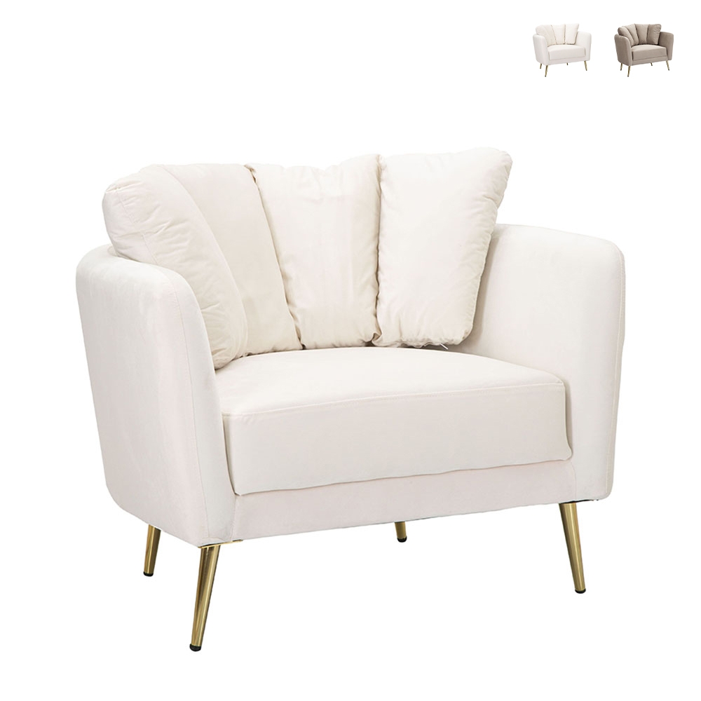 Design-Sessel für das Wohnzimmer, gepolstert, mit goldfarbenen Metallbeinen, Modell Kiev