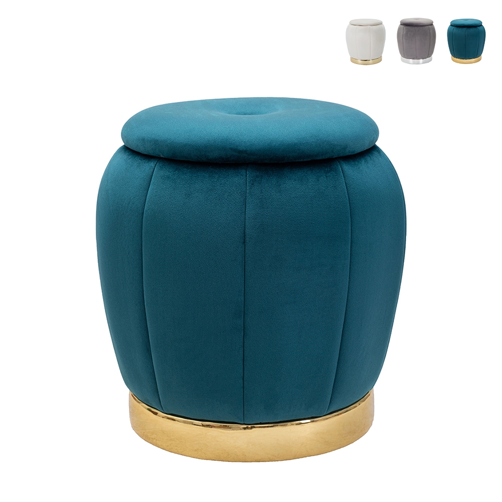 Runder Samt-Pouf mit Metallbasis 43cm Paris