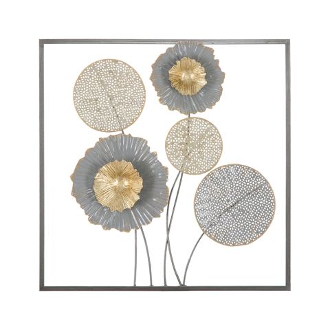 Sqity Quadratische 3D-Metall-Wanddekoration mit Blumenmotiven Aktion
