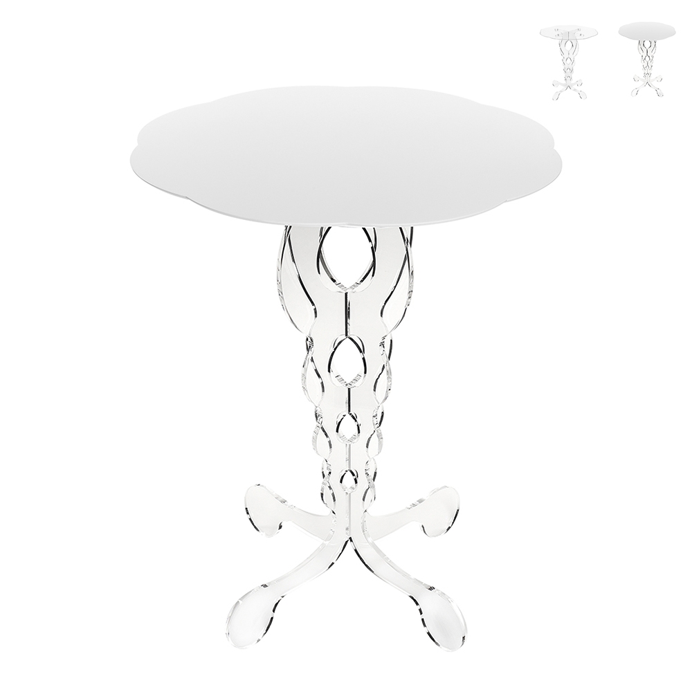 Runder hoher Couchtisch 50 cm aus transparentem Plexiglas Arabesco Medium Aktion