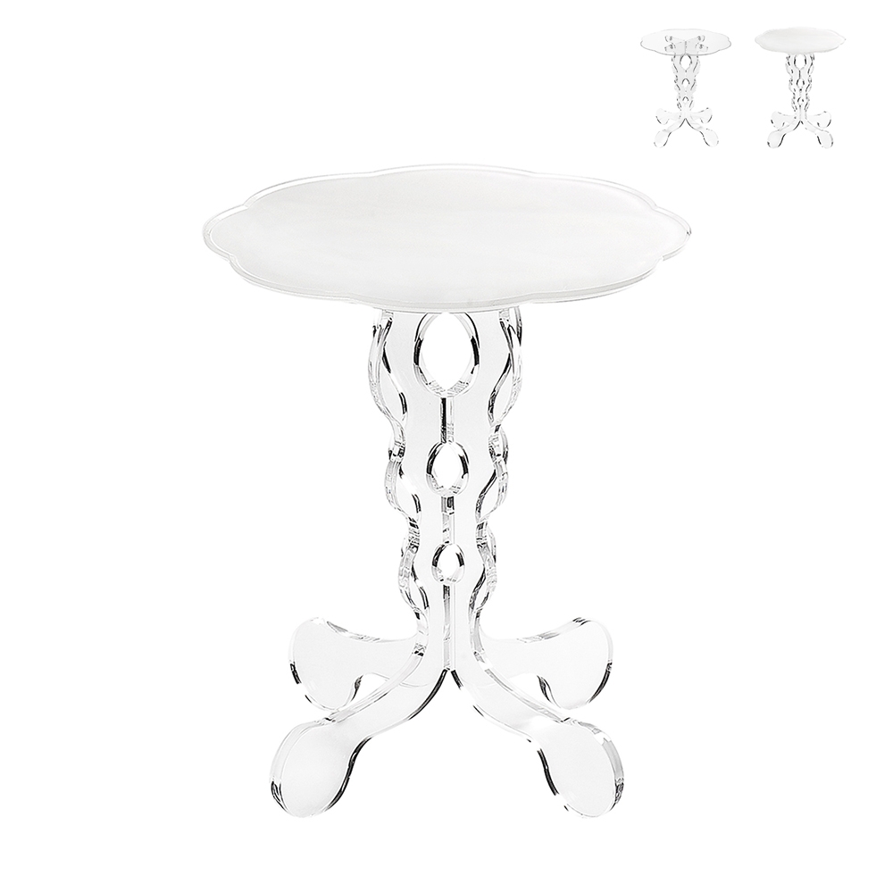 Wohnzimmertisch hoch rund 36cm aus klarem Plexiglas Arabesco Small Aktion Wohnzimmertisch hoch rund 36cm aus klarem Plexiglas Arabesco Small Aktion