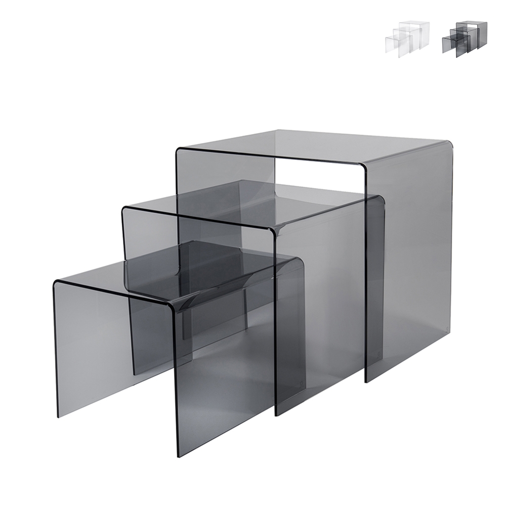 Wohnzimmertisch 3er-Set aus klarem Plexiglas Trix Aktion Wohnzimmertisch 3er-Set aus klarem Plexiglas Trix Aktion