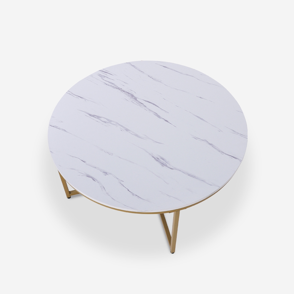  Sulley+: Wohnzimmer Couchtisch modern rund 90cm aus Metall Marmor-Effekt 


