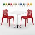 Weiß Quadratisch Tisch und 2 Stühle Farbiges Polypropylen-Innenmastenset Grand Soleil Gruvyer Cocktail