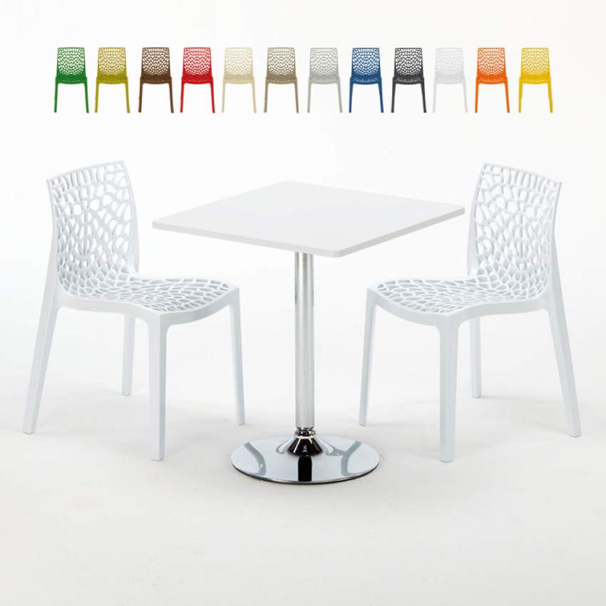 Weiß Quadratisch Tisch und 2 Stühle Farbiges Polypropylen-Innenmastenset Grand Soleil Gruvyer Cocktail Angebot