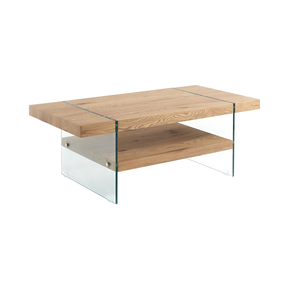 Wohnzimmertisch aus Glas und Holz in Eiche 120x60cm Amarillo
